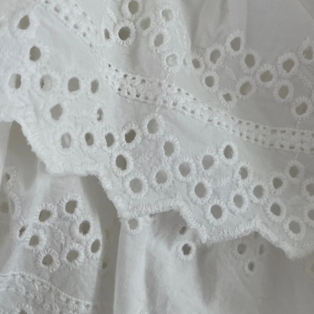 Zara White Eyelet Ruffle Peasant Top